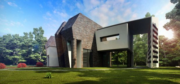 Камень и покраска на фасаде дома