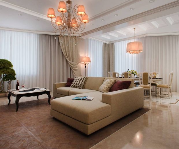 Интерьер гостиной и столовой