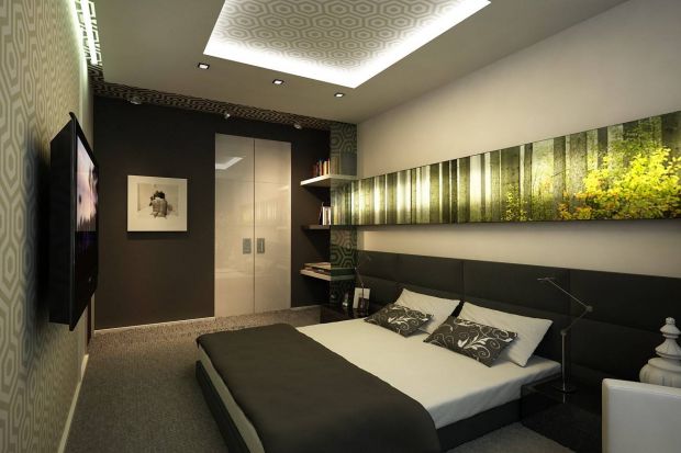 Сочетание бежевого и черного цвета в интерьере спальни