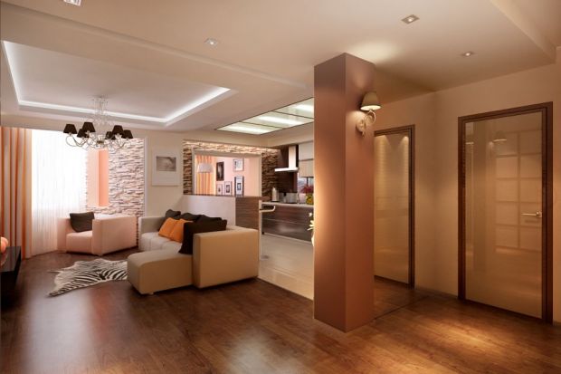 Интерьер четырехкомнатной квартиры в оранжевом