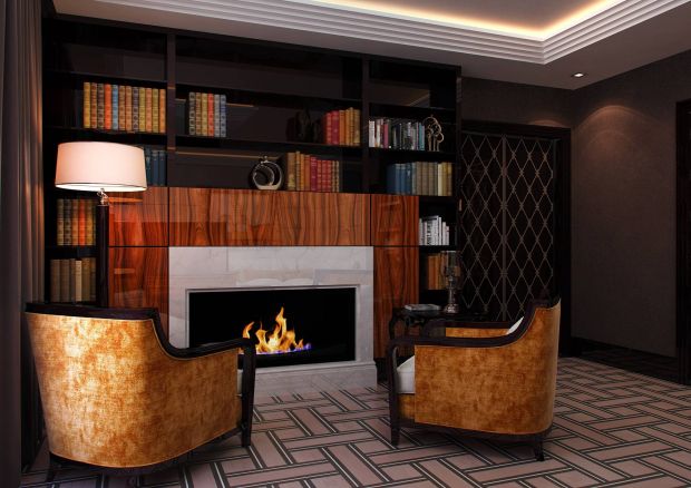 Каминный портал в библиотеке