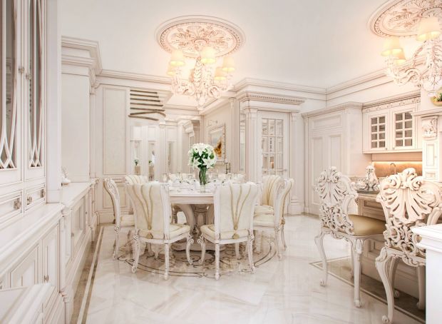 Лепнина в интерьере столовой