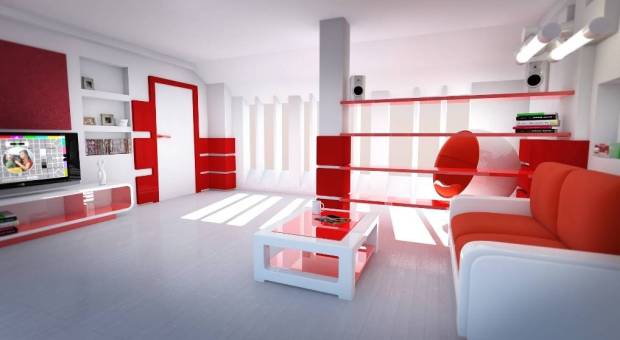 Белый и красный цвета в дизайне интерьера