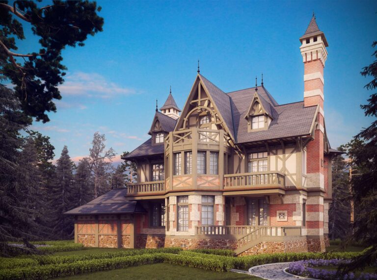 Эркер, открытые террасы и балконы во внутреннем фасаде