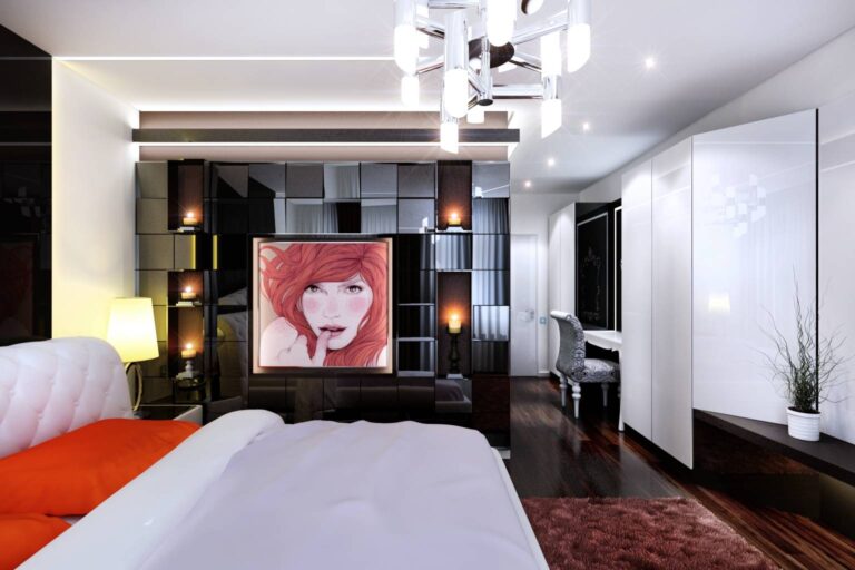 Красный цвет в интерьере спальни