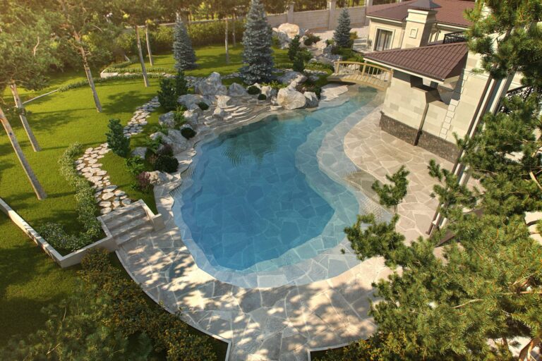 Зона отдыха с открытым бассейном и террасой для принятия солнечных ванн