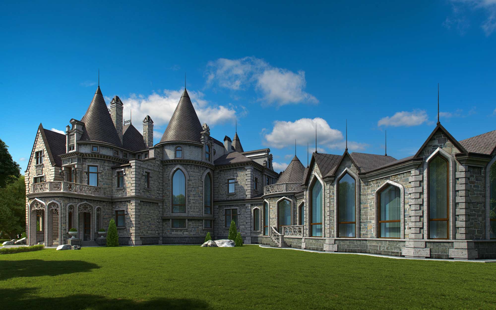 Фасад дома с натуральным камнем