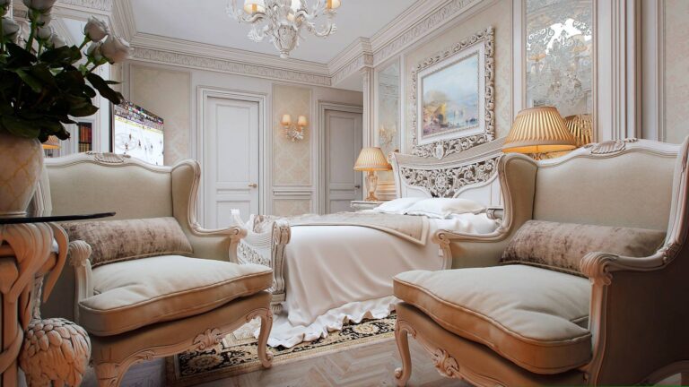 Спальня с двумя мягкими креслами на ножках-кабриолях