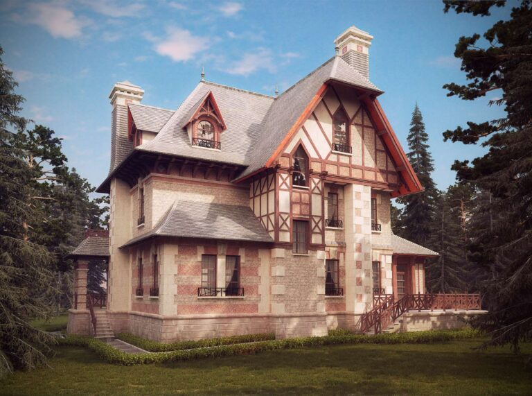 Покатые крыши на правом фасаде