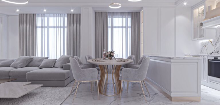 Круглый стол в дизайне столовой трешки