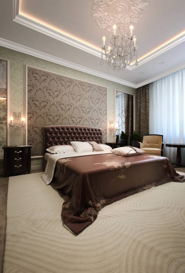 Сочетание зеленого и коричневого в современном интерьере спальни