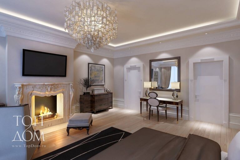 Фото камина в дизайне интерьера спальни