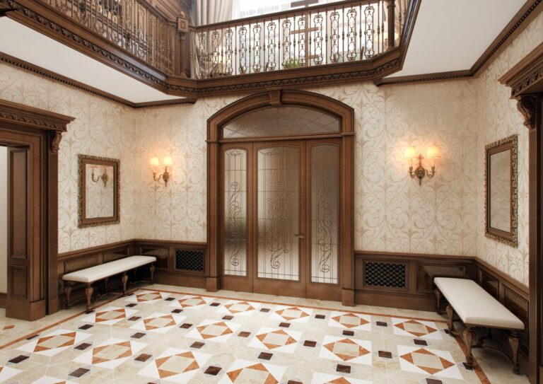 Холл в темно-ореховых и кремовых тонах