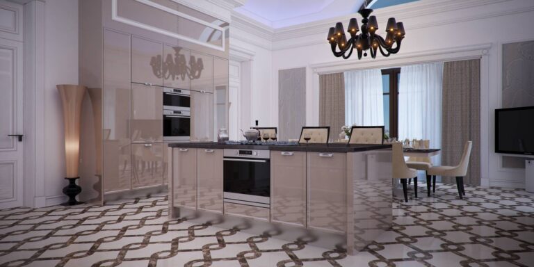 Элегантный дизайн кухни со светлой барной стойкой