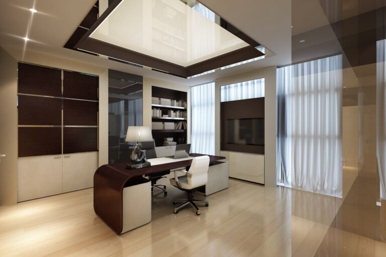 Коричнево-бежевые оттенки в дизайне кабинета руководителя