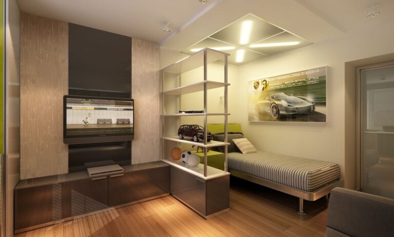 Дизайн детской комнаты с подсвечивающейся потолочной подсветкой