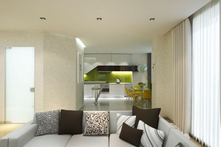 Светлые тона в дизайне кухни и гостиной