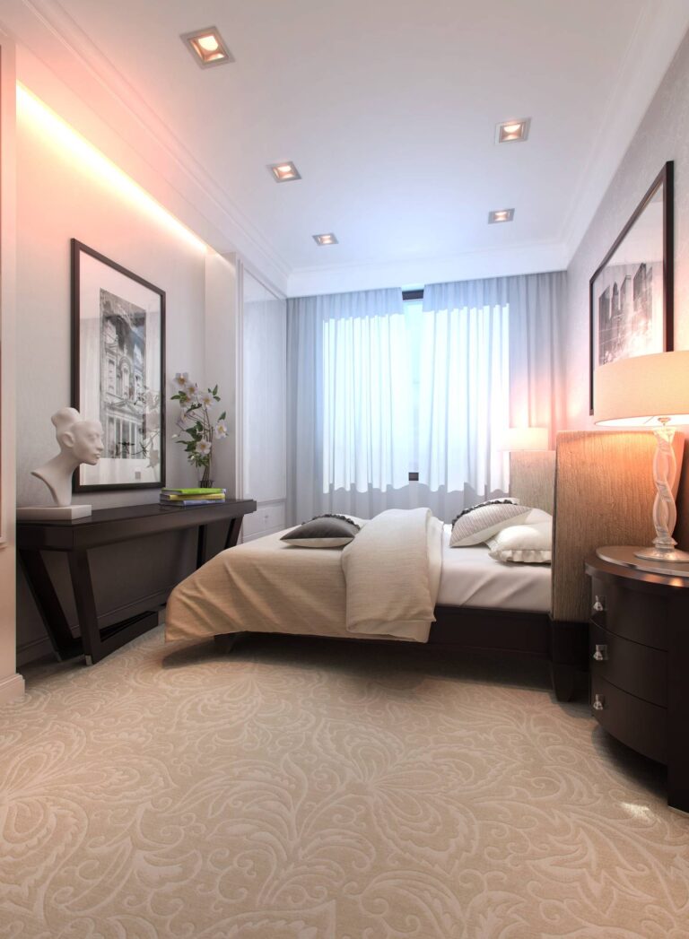 Бежево-коричневая мебель в дизайне уютной спальни