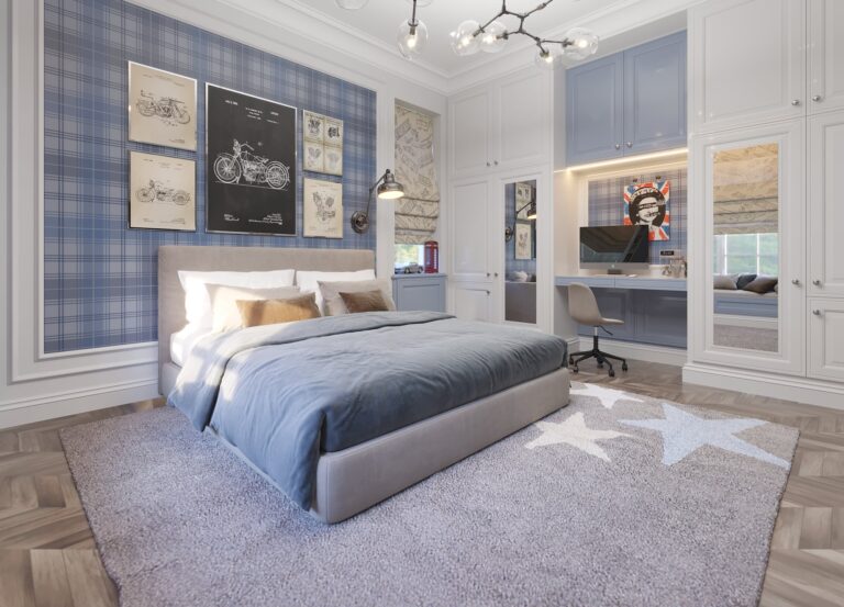 Дизайн стены в изголовье в детской комнате