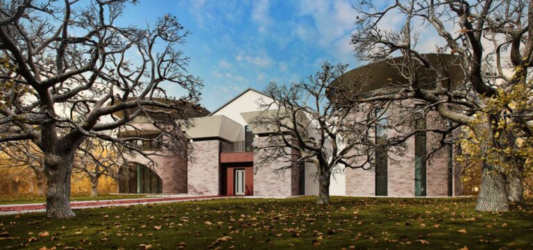 Участок перед фронтальным фасадом загородного дома