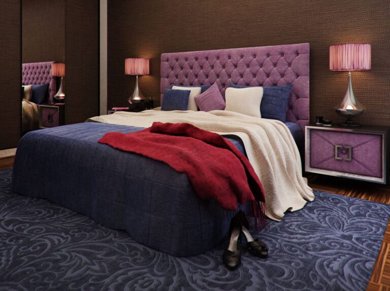 Коричнево-синий цвет в дизайне спальни