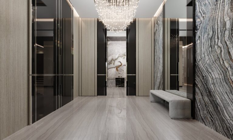 Интерьер холла в серо-бежевых тонах