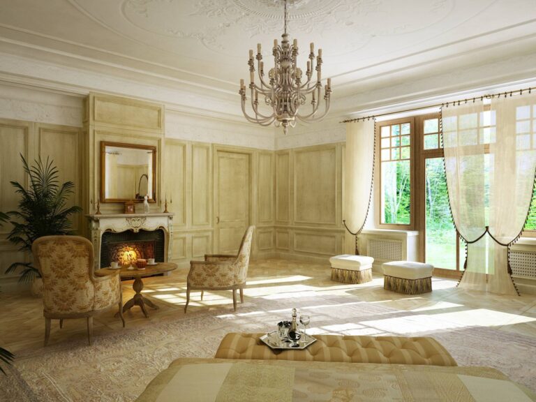 Выход в сад через стеклянные двери в интерьере спальни