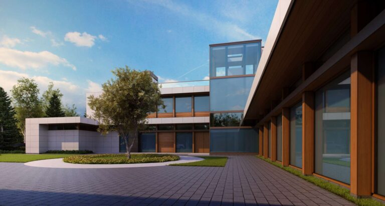 Встроенная лестница в левом фасаде дома