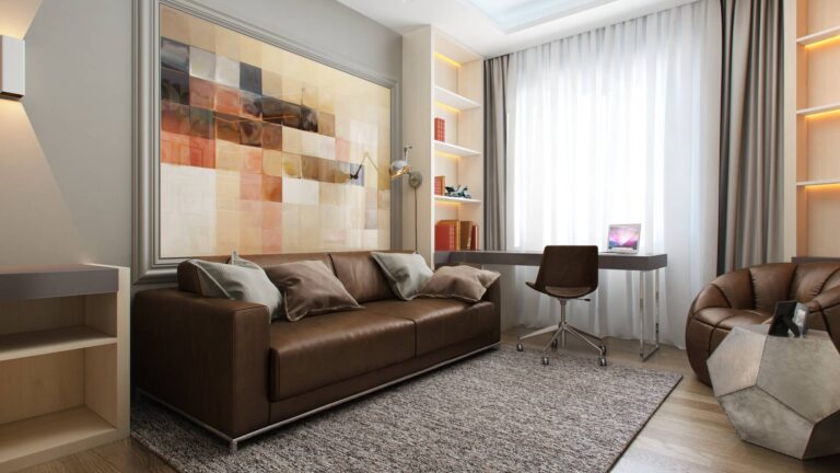 Кожаный диван в интерьере детской комнаты