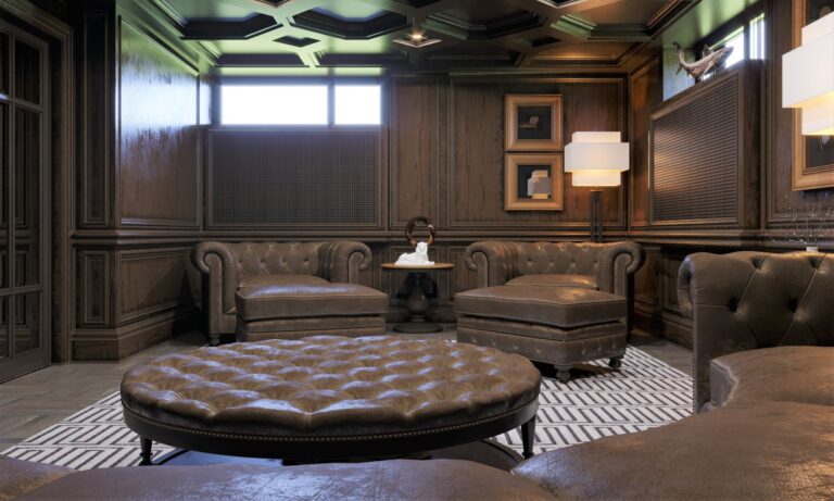 Дизайн сигарной комнаты с кожаной мебелью