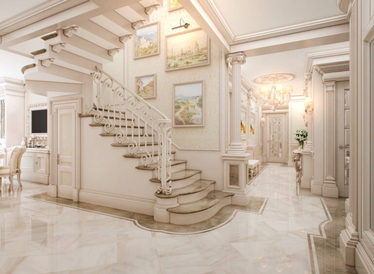 Картины на стене в дизайне лестницы в квартире