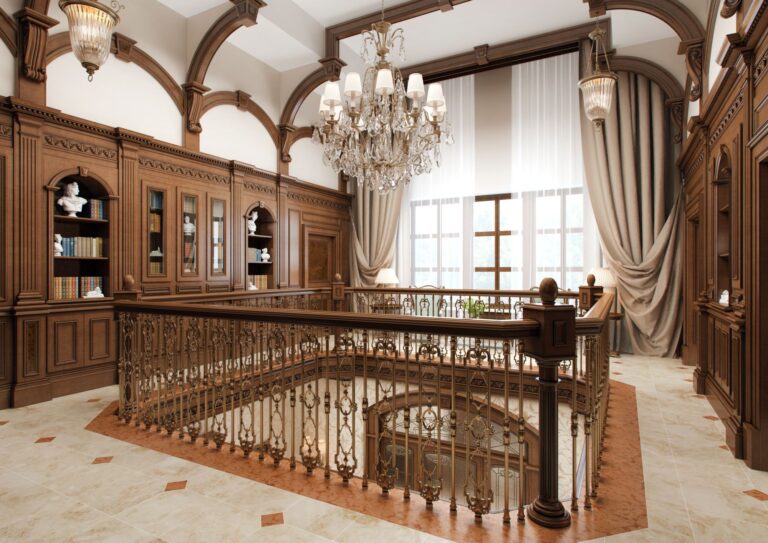 Дизайн-проект холла с фигурными резными потолочными балками