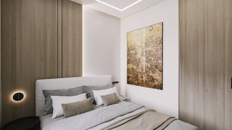 Интерьер спальни с подсветкой