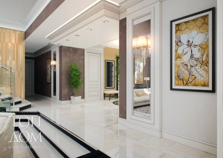 Дизайн прихожей с картинами и живыми растениями