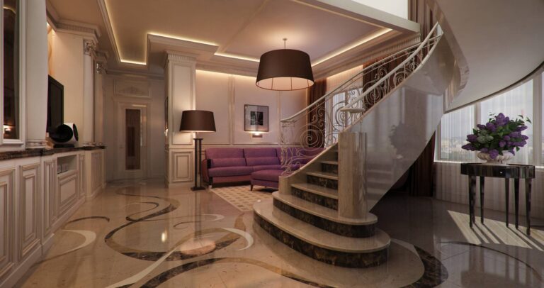 Линейная потолочная подсветка в интерьере первого этажа