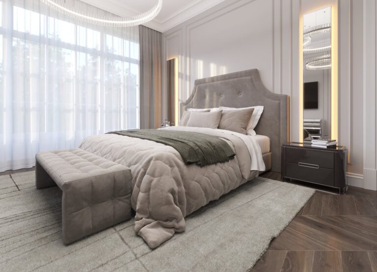 Фигурное изголовье в дизайне гостевой спальни