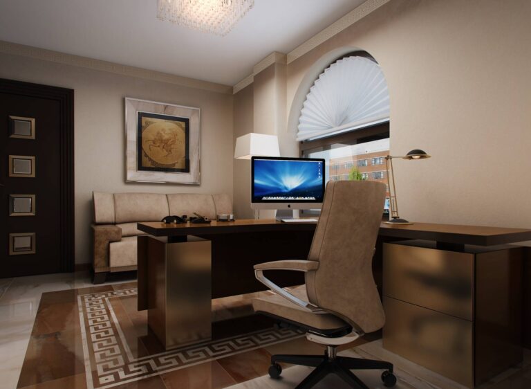 Интерьер офиса в золотисто-бежевом цвете