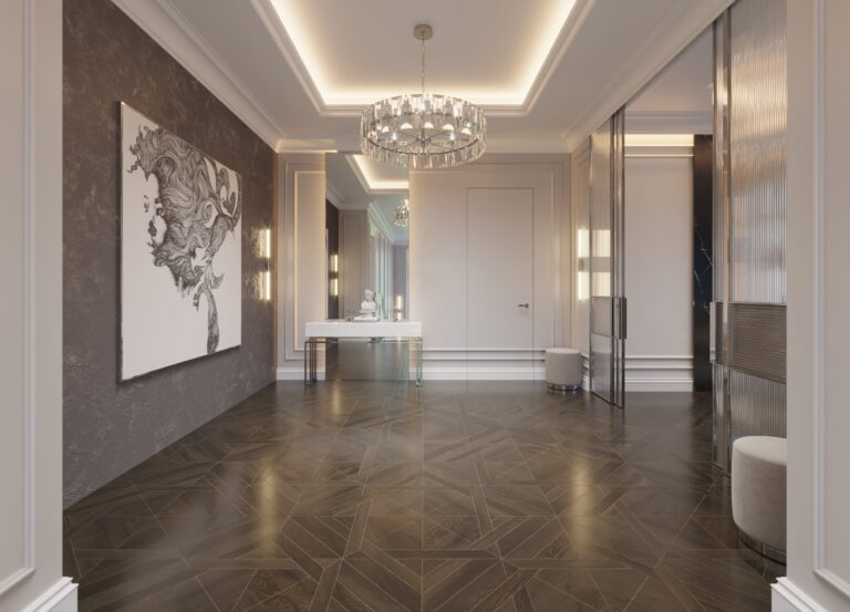 Дизайн холла с большим абстрактным постером