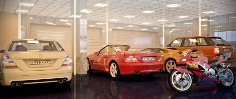 Дизайн гаража для современных машин с темным полом