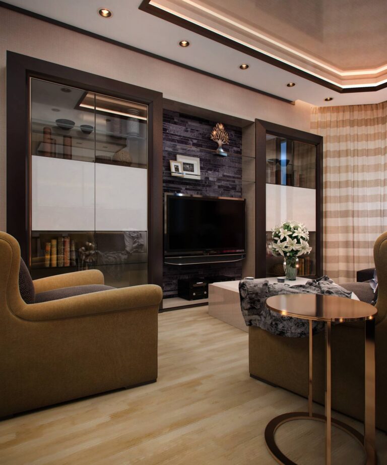 Песочный цвет в интерьере гостиной