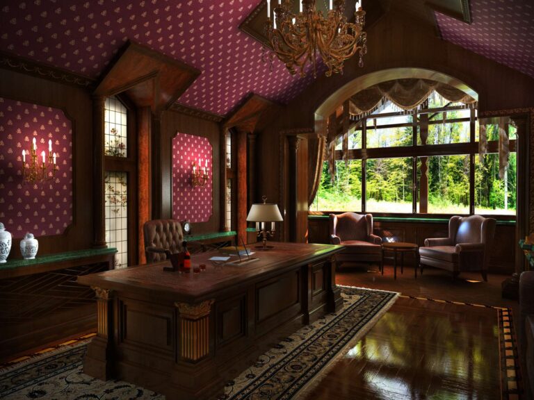Английский стиль в дизайне кабинета темных тонов