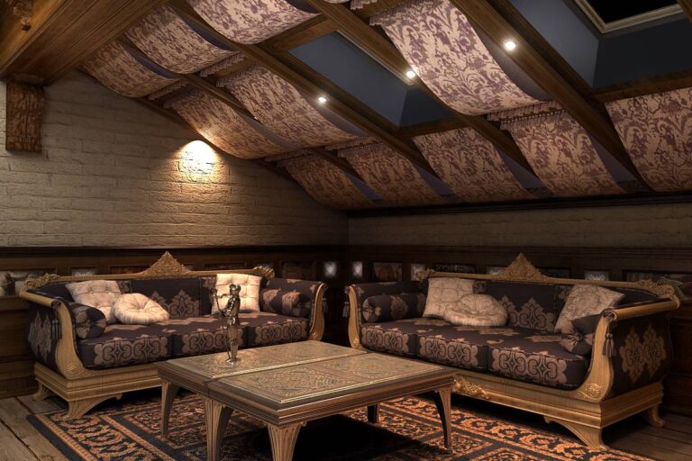 Два золотисто-коричневых дивана в дизайне бильярдной