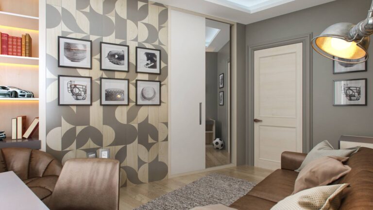 Дизайн детской с рамками для фото на стене