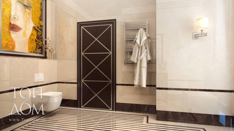 Интерьер санузла с большой яркой картиной