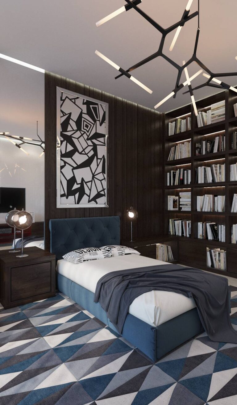 Компактная современная спальня в отделке натуральной древесиной