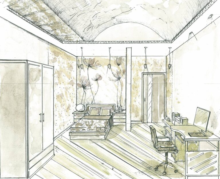 Арочный потолок в интерьере комнаты коттеджа