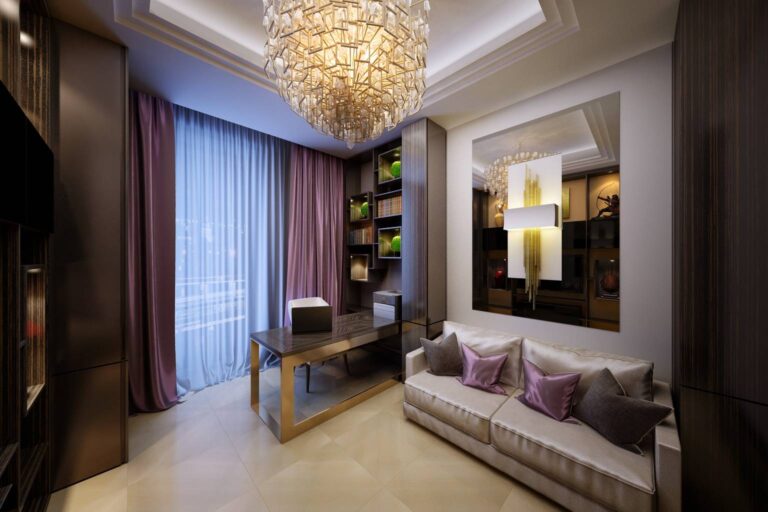 Интерьер кабинета в сиреневых тонах