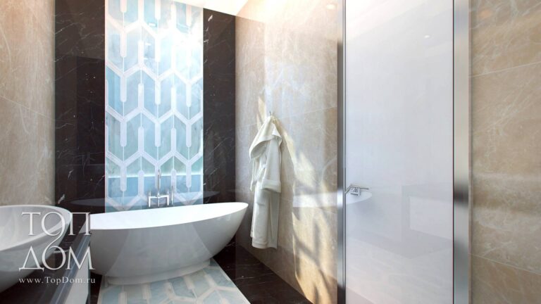 Фото стен в ванной таунхауса – светлая и темная плитка