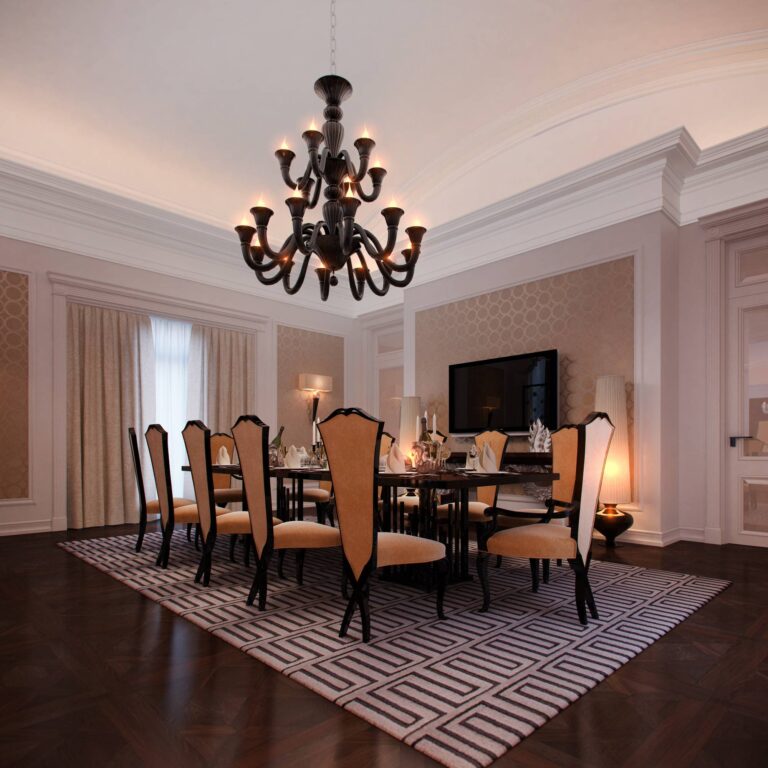 Классический интерьер столовой с преобладанием карамельных оттенков