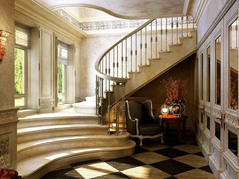 Интерьер дома с уютным уголком для отдыха под лестницей